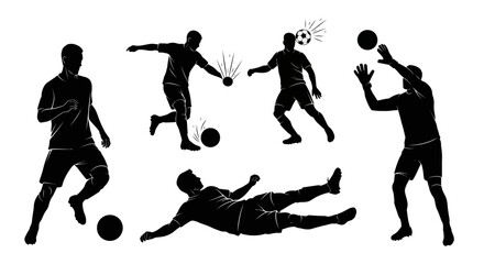 Dynamic soccer players in action poses with balls