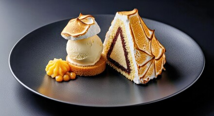 Eye-Level Geometric Baked Alaska Food Art With Strong Shadows
