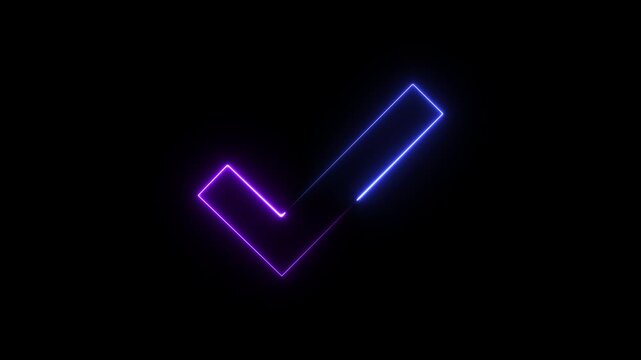 Neon Check mark verification icon animation. Glowing checkmark, Yes tick motion. success business concept. approved tick mark icon video footage.