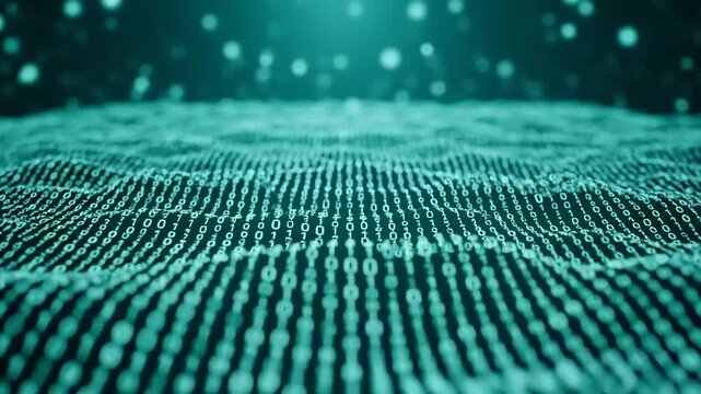 Abstract Digital Landscape with Binary Code A Futuristic Tech Visualization.