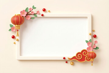 Chinese New Year Decoration Frame Lantern Cherry Blossom