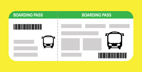 Vector illustration of a blank bus boarding pass template with QR code. Business travel, passengers, vacation, travel.