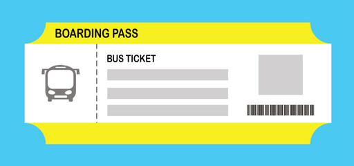 Vector illustration of a blank bus boarding pass template with QR code. Business travel, passengers, vacation, travel.