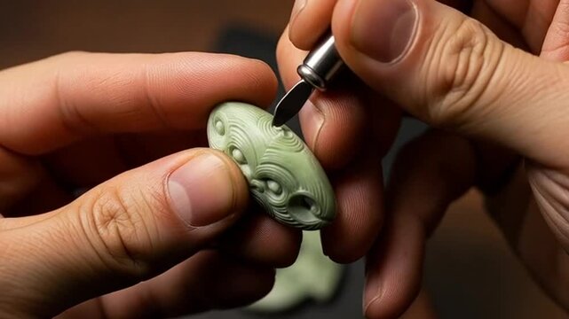 Crafting a Jade Pendant - A Detailed Carving Process.
