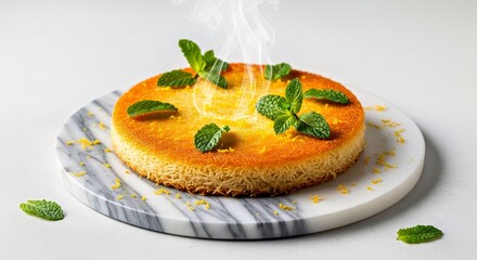 Golden Knafeh With Fresh Mint and Citrus Zest
