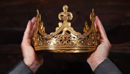 hands cradle ornate golden crown