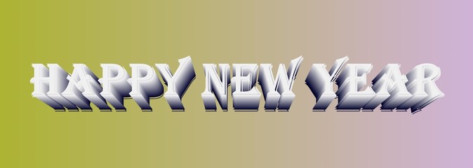 Happy New Year 3D Typography Metallic Gradient Background
