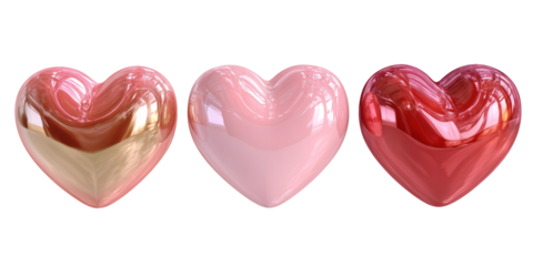 Vibrant 3D Pink and Red Hearts on White Background - Perfect for Valentine's Day Love Cards and Promotions