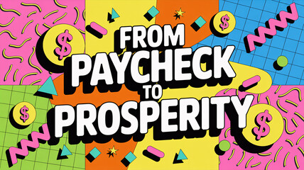 Colorful abstract geometric illustration with text "FROM PAYCHECK TO PROSPERITY"
