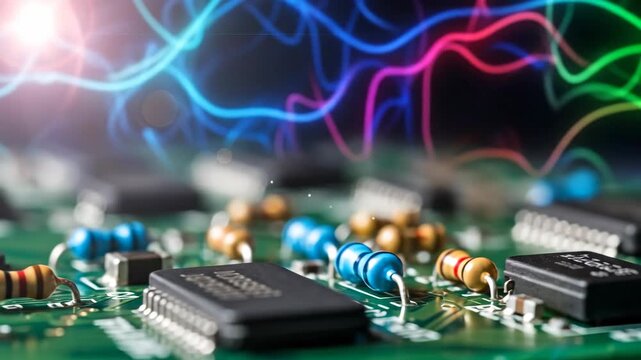 Operating Electronic Circuit Board with Bright Multicolor Wiring