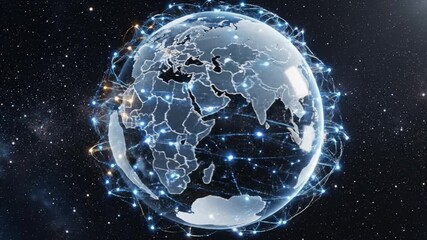 Digital globe network with illuminated connection lines and glowing nodes around continents conveying global communication and connected technology futuristic night space scene digital globe with - Powered by Adobe