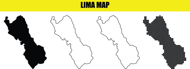 Lima map vector set Peru capital city silhouette solid black white outline dot maps blank isolated geographic design © Ehan