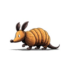 Cute hand drawn cartoon armadillo walking illustration