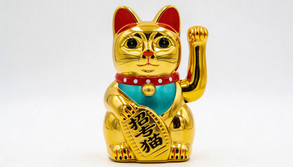 Golden Maneki Neko Figurine with Red Ears.