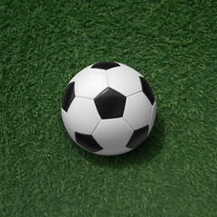 Fototapeta premium Classic black and white soccer ball resting on a textured green artificial grass field with detailed stitching and paneling creating a realistic sports equipment visual Keywords: soccer ball
