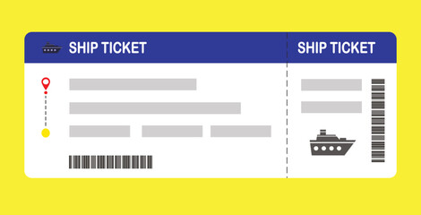 Vector illustration of a blank ship boarding pass template with QR code. Business travel, passengers, vacation, travel.