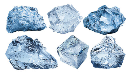 Obraz premium Collection of Realistic Ice Cubes and Jagged Frozen Crystal Chunks Isolated on Black Background