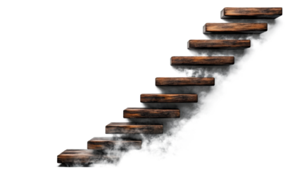 Wooden Stairs Floating on a Transparent Background