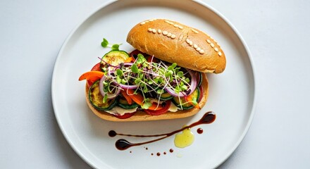 Gourmet Vegetarian Sandwich With Fresh Herbs on a Modern Table
