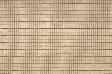 Beige ceramic mosaic wall of small rectangular tiles.