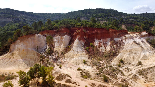 Multicolored Ochre Landscape of Colorado Proven&ccedil;al Seen from Above, Rustrel, France