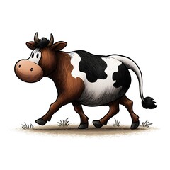 Cute hand drawn cartoon cow walking illustration