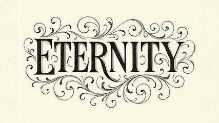 A decorative text design featuring the word 'Eternity' in an elegant font with intricate swirls and flourishes.