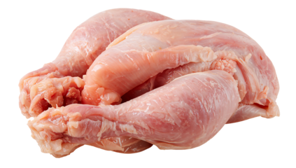 Raw Skinless Chicken Drumsticks and Thighs Isolated on Black Background