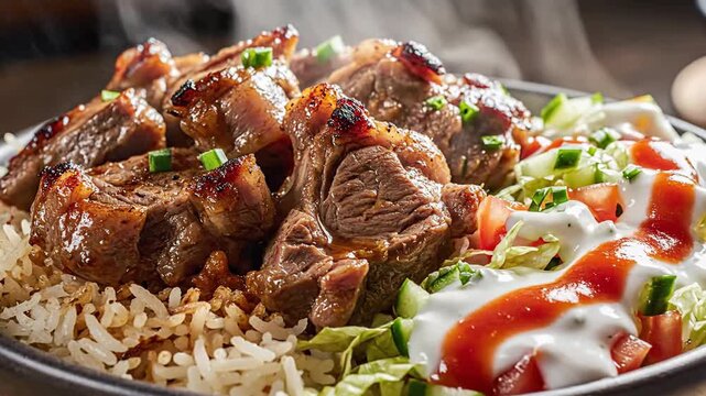 Close up of a prepared meal on a plate with assorted ingredients