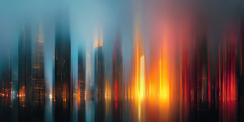 Cinematic abstract city lights with vertical motion blur and glowing reflections