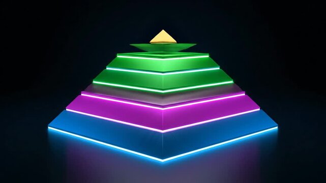 Abstract Geometric Shapes with Neon Lights on Dark Background.