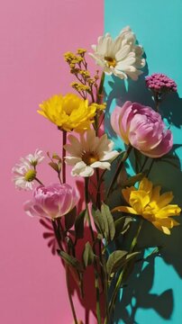 Blumen auf farbigem Papier (Flatlay)