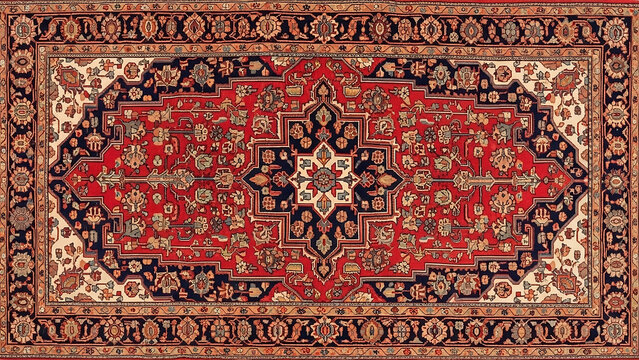 Old Persian carpet with pattern. top view. Old Red Persian Carpet Texture, abstract ornament
