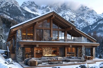 Alpine Chalet Luxury: Snowy Mountain Winter Home Design