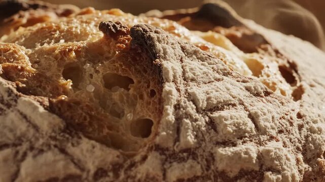 Close up of freshly baked bread crust texture and detail