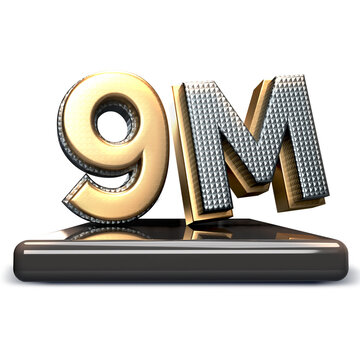 9 Million Followers Celebration 3D Gold Text PNG Transparent Background