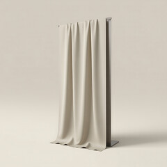 Fototapeta premium A simple off white curtain hangs gracefully on a metallic stand indoors