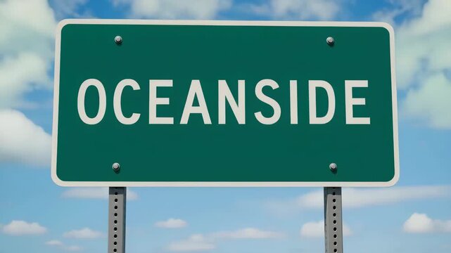 Oceanside city road sign with blue sky background