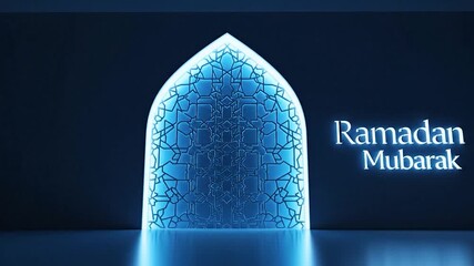 Ramadan Mubarak Glowing Mosque Arch Celebration.