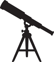Black silhouette of a telescope on a tripod astronomy
