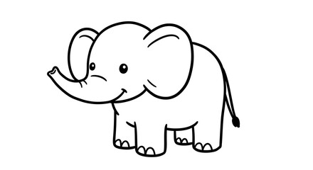 Fototapeta premium Adorable Cartoon Baby Elephant Outline, Simple Line Art Illustration for Children.