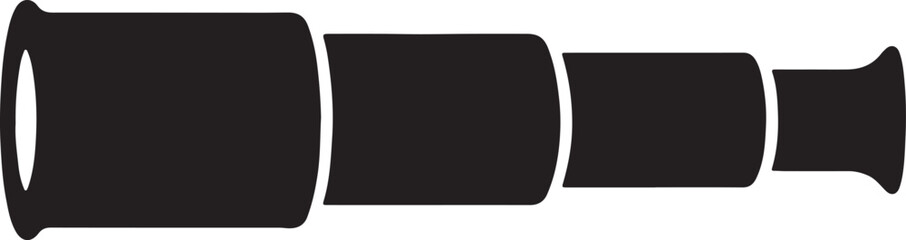 Black silhouette of a vintage refracting telescope with multiple extending sections and a wide eyepiece