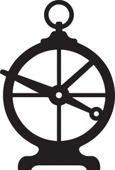 Black silhouette of an old fashioned compass with a circular dial and a single pointer