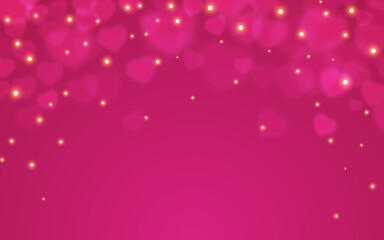 Valentines Day Love Pink Heart Bokeh Banner. Soft Abstract Hearts Glowing Light Background with Sparkle Particles for Romantic Wallpaper Design, Wedding Celebration Greeting Card. Vector Illustration