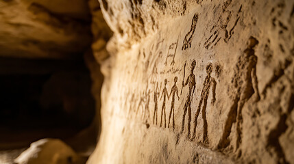 Explore ancient cave art etched into rock, depicting human figures and animals, remnants of a bygone era and a window into the lives of early inhabitants. #CaveArt