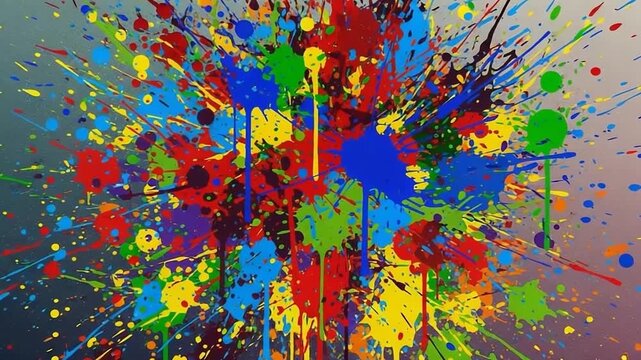 Colorful paint splatter explosion on a neutral backdrop