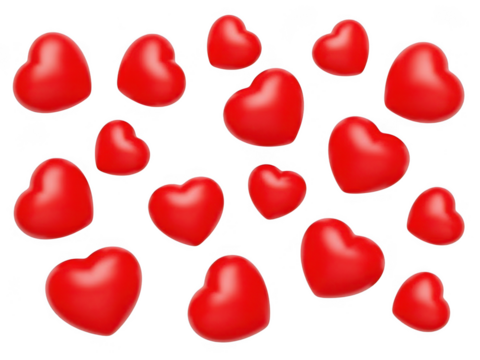 Scattered red hearts isolated on transparent background - Powered by Adobe