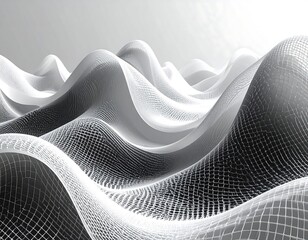 Abstract landscape, undulating white forms, with grid-like texture, against a gradient background