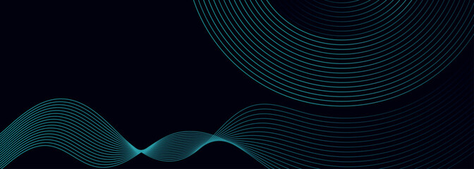 Dark blue abstract background with glowing circle and curved lines decoration. Modern and futuristic geometric line art design for banner, promotion and website. VOL. 4