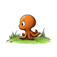 Cute hand drawn cartoon octopus waddling on land illustration